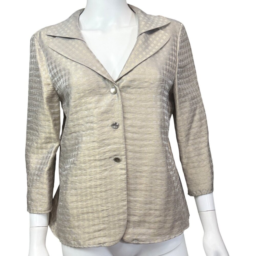 Armani Collezioni Womens Textured Gold Button-Up Blazer Size 8 3/4 Sleeves Italy